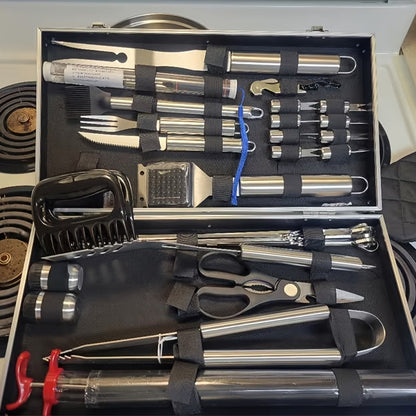 BBQ Griddle Tool Set with Aluminum Case, Oversized Spatula, Griddle Cover & Grill Scraper, Portable Outdoor Grilling Kit for Camping Parties Family Gatherings