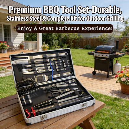 BBQ Griddle Tool Set with Aluminum Case, Oversized Spatula, Griddle Cover & Grill Scraper, Portable Outdoor Grilling Kit for Camping Parties Family Gatherings