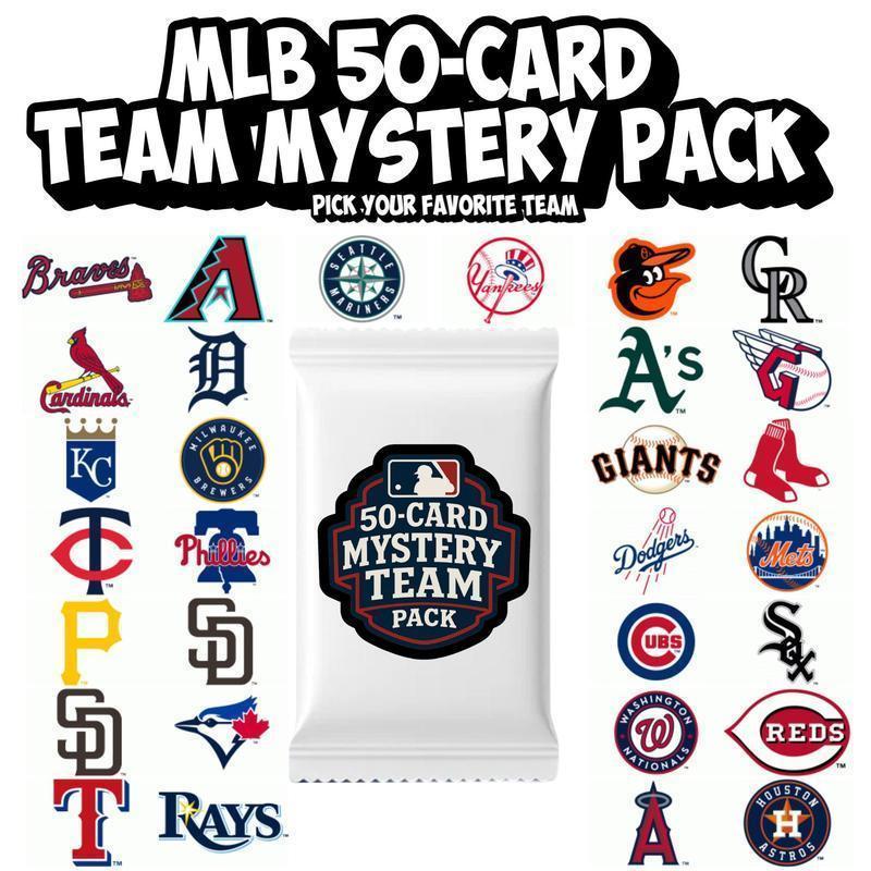 MLB Team Mystery Pack 50 Baseball Cards – Choose Your Team | Stars Rookies Inserts & Parallels | Authentic Licensed Cards | Gift for Baseball Fans & Collectors