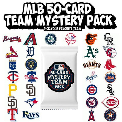 MLB Team Mystery Pack 50 Baseball Cards – Choose Your Team | Stars Rookies Inserts & Parallels | Authentic Licensed Cards | Gift for Baseball Fans & Collectors