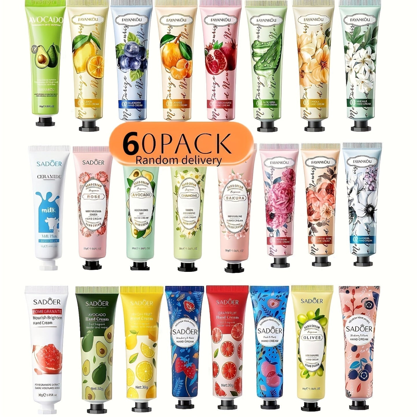 Travel Size Hand Cream Bulk 60 Pack Shea Butter Vitamin C Glycerin Moisturizing Lotion for Dry Cracked Hands – Assorted Styles Skincare Bulk Gift Set for Women Coworkers Teachers Graduation Appreciation