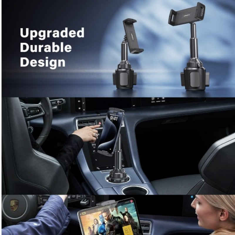 APPS2 Car Tablet Holder for Car, Adjustable Clamp Mount (Up to 8.3"), 10.57" Height Adjustable Ipad Holder for 4.3"-11" Cell Phones And Tablets, Perfect Travel Companion