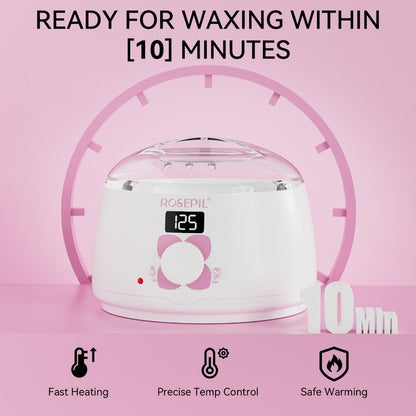 Wax Hair Removal Kit Digital Wax Pot with 6 Wax Bead Packets — Smart Temperature Control Salon-Grade Waxing Set for Body Bikini Face Legs Underarms, At-Home Waxing for Women & Men, Purple & White