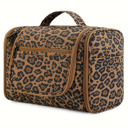Hanging Toiletry Bag with Hook for Women Men Large Capacity Multi-Pocket Travel Shower Bag Cosmetic Makeup Organizer for Hotel Gym Camping 7 Prints Pink Black Leopard