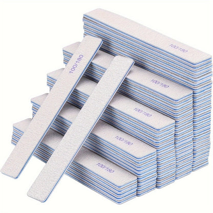 Professional Nail Files 50pcs Bulk Set Double Sided Emery Boards – 80/80, 100/100 & 100/180 Grit Options for Acrylic, Gel & Natural Nails | Washable Reusable Nail Shaping Tools for Home & Salon