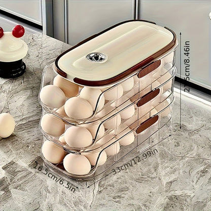 Egg Organizer for Refrigerator, Multi-Layer Auto-Rolling Egg Rack with Large Capacity – Space-Saving Egg Storage Dispenser for Fridge, Cabinet & Countertop, Ideal for Busy Families