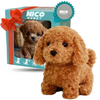 Electronic Plush Puppy Toy Walks Barks Wags Tail – Realistic Robotic Teddy Poodle Dog Stuffed Animal with Gift Box for Kids Toddlers, Interactive Pet Toy Birthday Christmas Gift for Boys Girls Ages 3+