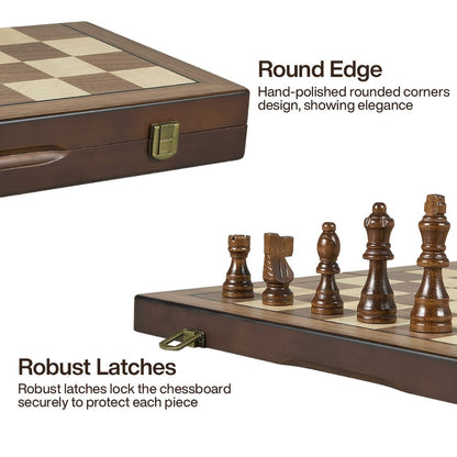 Magnetic Wooden Chess Set 15 Inch – Folding Portable Chessboard with Handmade Pieces, Tournament & Travel Chess Game for Adults Kids Beginners, Birthday Christmas Gift