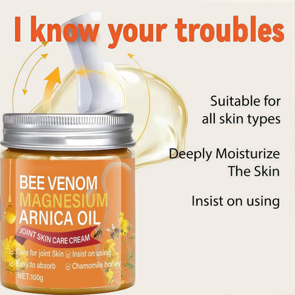 Bee Venom Magnesium Massage Cream 100g – Camellia Oil Shea Butter Glycerin Moisturizing Firming Body Cream for Back Knees Elbows Lightweight Nourishing Skin Comfort Body Care All Skin Types