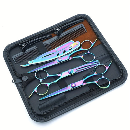 Hair Cutting Scissors Set 6 Inch Stainless Steel with Thinning Shears & Barber Comb – Colorful Professional Hairdressing Shears Kit for Men Women Salon Home