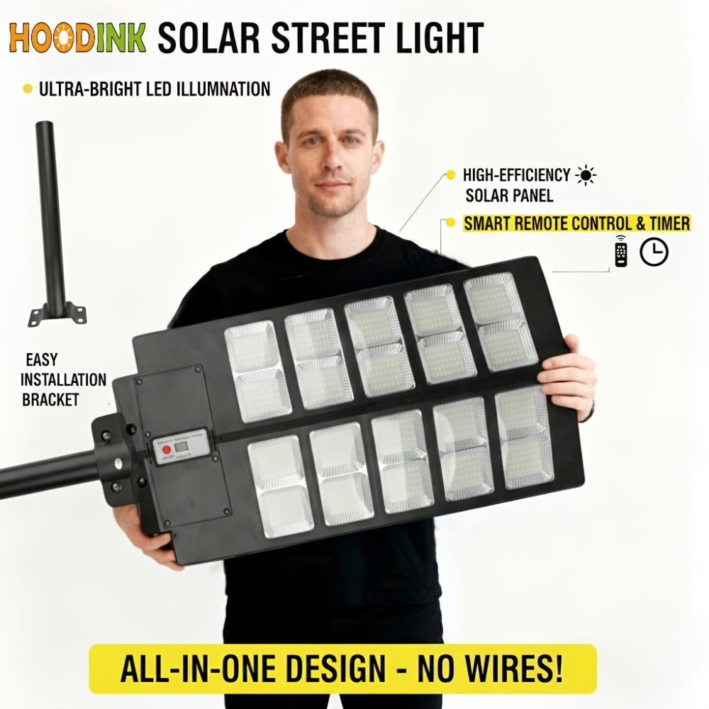 Solar Street Lights Outdoor 800 LED IP54 Waterproof with Motion Sensor – 6500K Dusk to Dawn Flood Light, Remote Control, Adjustable Brightness & Timer for Parking Lot Yard Garage Driveway Rural Area