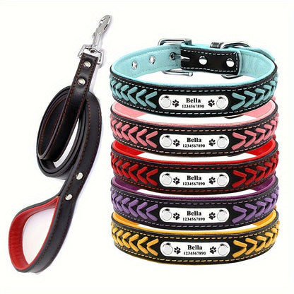 Personalized Dog Collar & Leash Set with Engraved Name Tag – Reflective Custom Collar for Small, Medium & Large Dogs and Cats | XS–XL