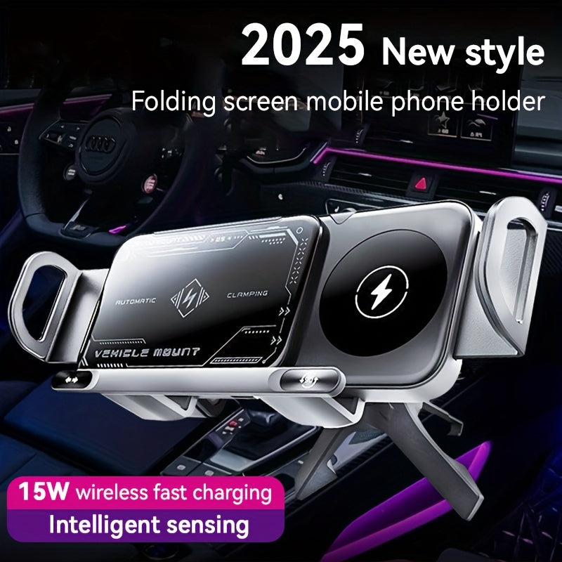 Car Mount with Wireless Fast Charging for iPhone 8/X/11/12/13/14/15 Series, for SamSung Note20/10/9/8 Series, S10/9/8 Series, for Fold 5, Fold 6, W23/W24 - Supports Folding Screens, Wireless Charging Output up to 15W (MAX)