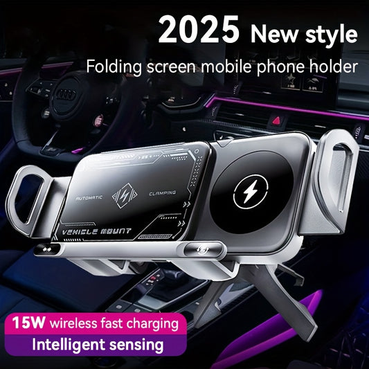 Car Mount with Wireless Fast Charging for iPhone 8/X/11/12/13/14/15 Series, for SamSung Note20/10/9/8 Series, S10/9/8 Series, for Fold 5, Fold 6, W23/W24 - Supports Folding Screens, Wireless Charging Output up to 15W (MAX)