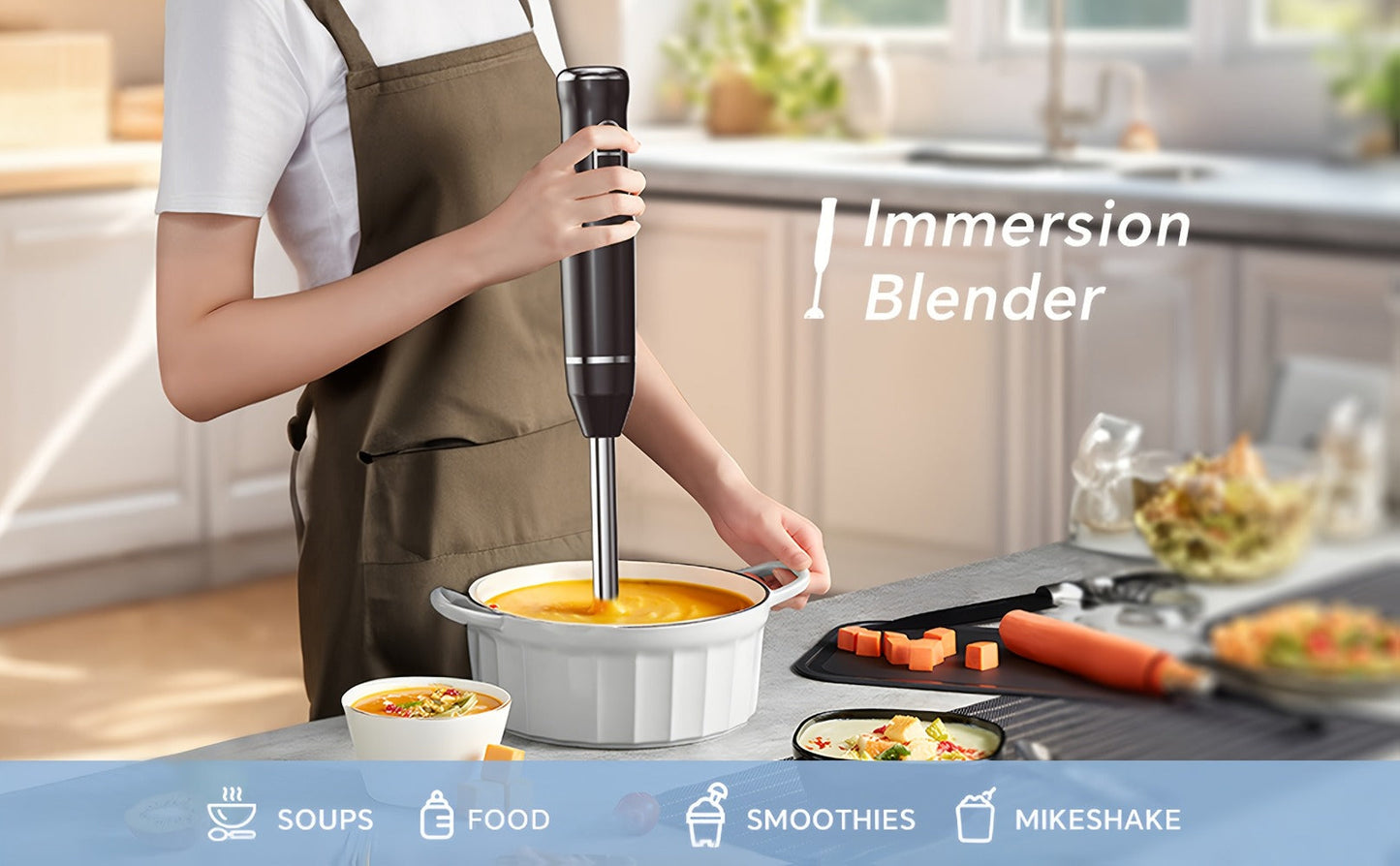Immersion Blender 400W with Turbo Mode - Handheld Stick Blender with 304 Stainless Steel Blades, 2-Speed Electric Hand Blender, Detachable Shaft, Portable Immersion Mixer for Soups, Smoothies & Baby Food