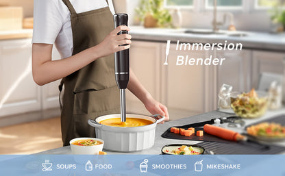 Immersion Blender 400W with Turbo Mode - Handheld Stick Blender with 304 Stainless Steel Blades, 2-Speed Electric Hand Blender, Detachable Shaft, Portable Immersion Mixer for Soups, Smoothies & Baby Food
