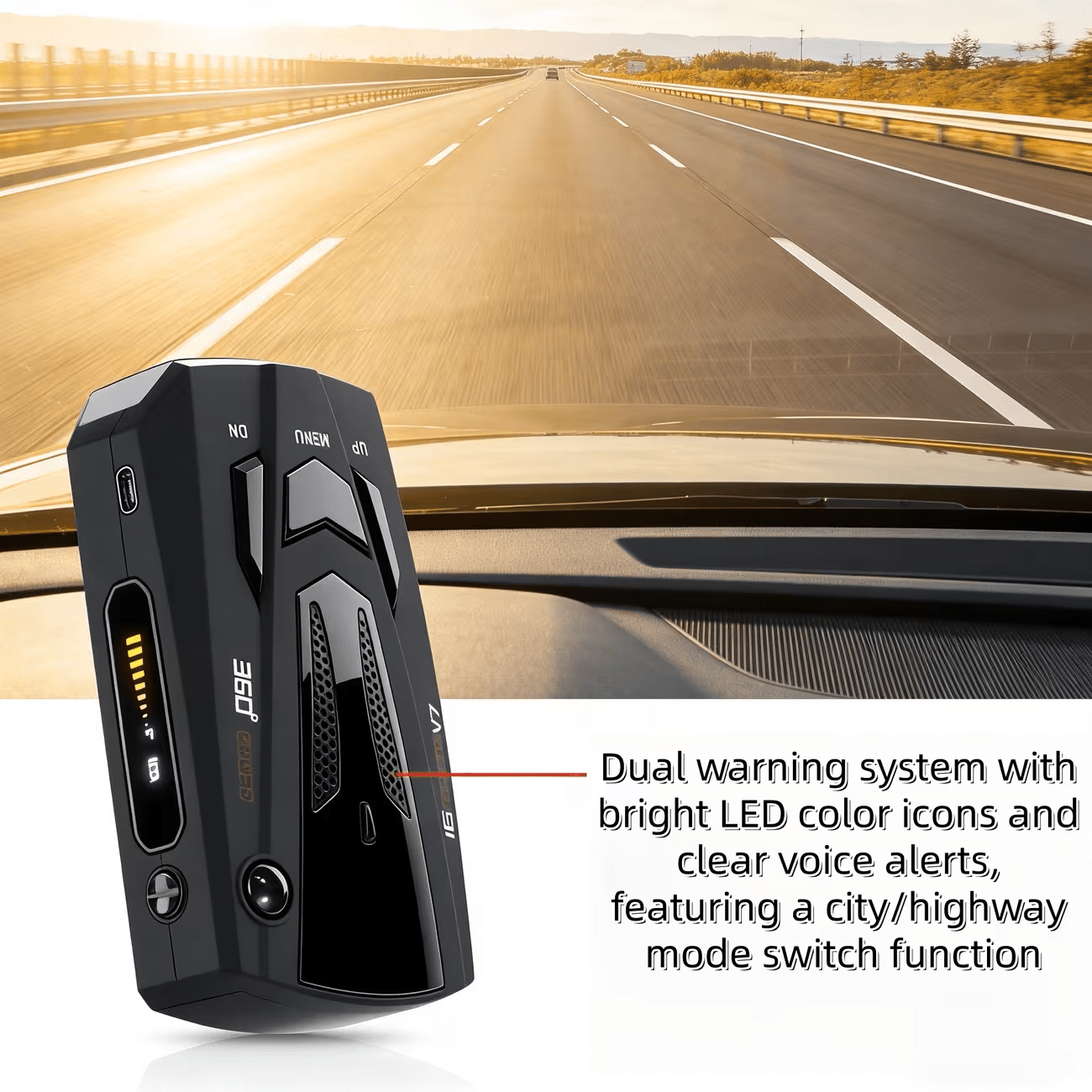 Radar Detector for Cars V7 Upgraded Chip 360 Degree Signal Reception City Highway Mode Compact Design Long Range Detection Speed Camera Alert All Vehicle Universal Fit Premium Black