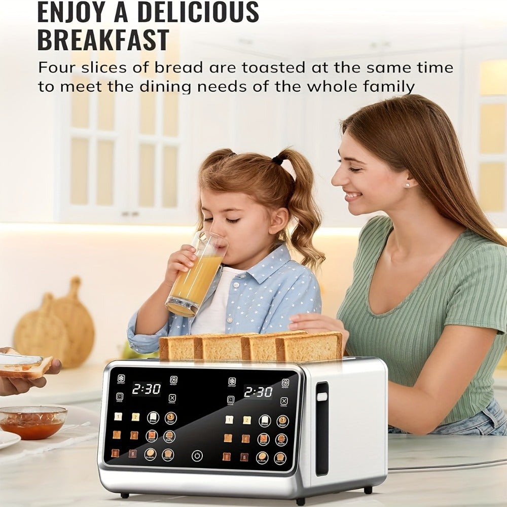 4-Slice Digital Smart Toaster with Touchscreen | Dual Control Panel, Single Slot Toasting, Timer, Reheat & Defrost Functions for Bagels, Bread & Waffles – Stainless Steel Kitchen Essential