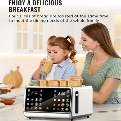 4-Slice Digital Smart Toaster with Touchscreen | Dual Control Panel, Single Slot Toasting, Timer, Reheat & Defrost Functions for Bagels, Bread & Waffles – Stainless Steel Kitchen Essential