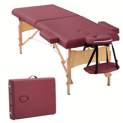 2-Fold Portable Massage Table with Face Cradle & Carrying Bag — Adjustable Height PU Leather Lash Bed for Spa, Tattoo, Esthetician & Home Use, 6 Colors, 2 Sizes