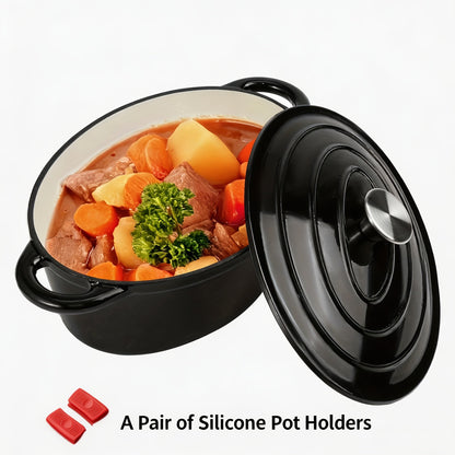 Enameled Cast Iron Dutch Oven with Lid & Dual Handles - Non-Stick Enamel Coating, Lightweight & Portable, Versatile for Bread Baking Daily Cooking Home & Outdoor Use, Available in 5 Colors