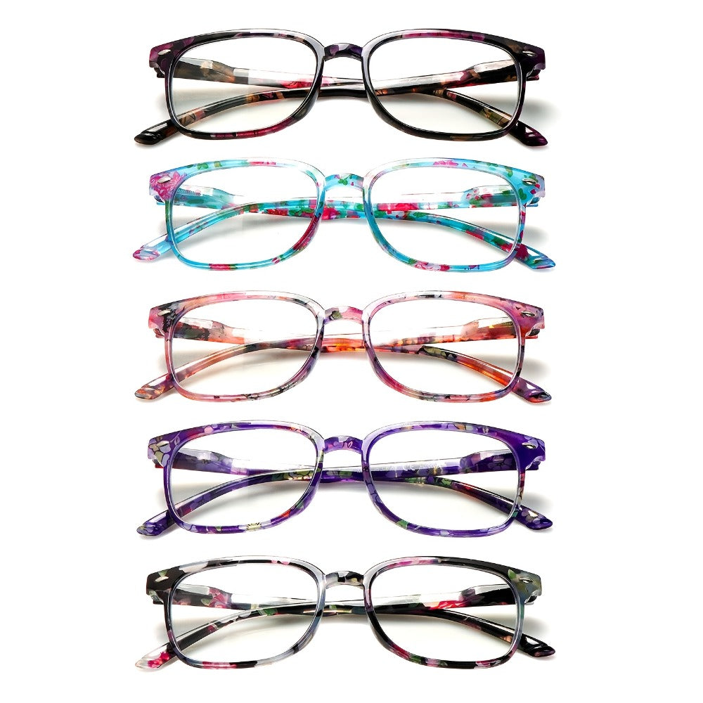 Blue Light Blocking Reading Glasses for Women 5-Pack – Stylish Computer Readers with Spring Hinges, Anti-Blue Light Lenses, Multiple Strengths 1.0–4.0x, Multicolor