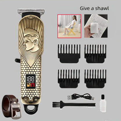 Professional Hair Clipper Set 9-Piece JH702 Electric Trimmer with Fashion Belt & Digital Display for Men & Women - Rechargeable Salon-Grade Grooming Kit Home Barber Gift