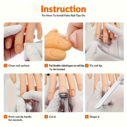 Silicone Nail Practice Hand Model with Desktop Stand - Flexible Realistic Fake Hand for Nail Art Training, Beginner Practice Glove Set for Nail Tech Students Home Salon