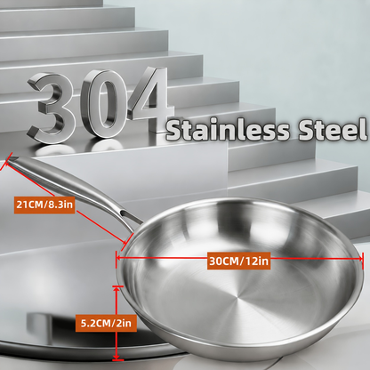 304 Stainless Steel Frying Pan Skillet - 3-Ply Base Even Heat Distribution, Induction & Gas Compatible, Rivet-Free Interior, Healthy Non-Toxic Cooking Cookware for Home Kitchen
