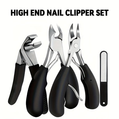 Heavy Duty Nail Clippers Set 4 Pack - Angled Stainless Steel Wide Mouth with Built-In Nail Catcher Mess-Free Thick Nail Trimmer for Men Women Seniors Fingernails Toenails Grooming Kit