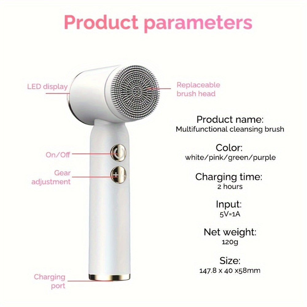 EMS Microcurrent Face Massager Skin Tightening Device V-Face Lifting Double Chin Reducer Neck Rejuvenation 6-in-1 Brush Heads 3-Speed USB Rechargeable Portable Beauty Tool for Women
