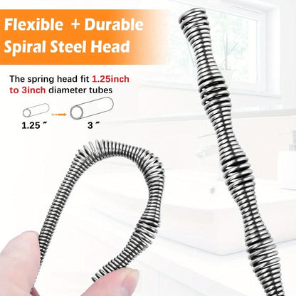 Drain Snake Auger 25ft with Drill Adapter - Heavy Duty Manual & Drill-Powered Plumbing Snake, 1/4" Spiral Head for 1-1/4" to 3" Pipes, Clog Remover for Shower Sink Toilet Bathtub, Gloves Included