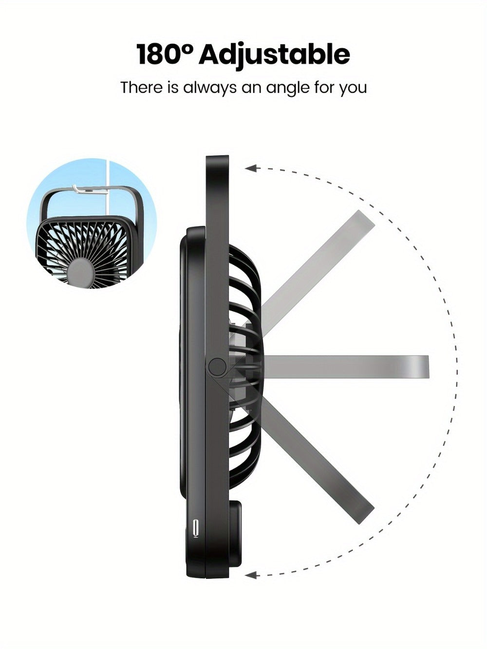 USB Desk Fan Battery Operated | 2000mAh & 5000mAh Rechargeable Mini Personal Fan, 4-Speed Adjustable, 180° Tilt & Foldable, Ultra-Quiet Strong Airflow for Office, Bedroom & Desktop Use – Black, Pink, White