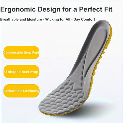 PU Insoles Shock Absorbing 2 Pairs - Full-Length Polyurethane Shoe Inserts with Arch Support, Breathable Moisture-Wicking Odor-Resistant, Knee Protection Heel Pad for Men & Women EU35-46