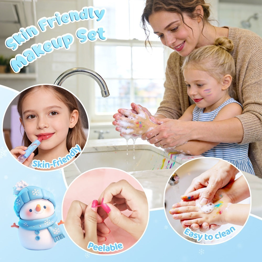 Kids Makeup Set for Girls – 2-in-1 Princess Makeup & Nail Art Kit, Washable Non-Toxic Pretend Play Cosmetics with Nail Polish, Eyeshadow, Lipstick & Accessories, Birthday Gift for Girls Ages 3+