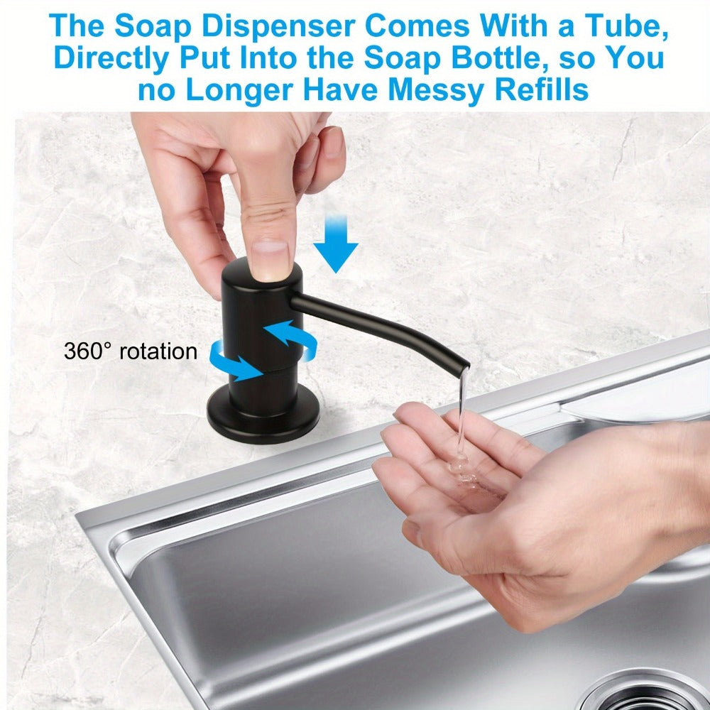 Sink Soap Dispenser Stainless Steel Built-In with 47" Extension Tube Kit – 360° Rotating Pump, No Refill Bending, Deck Mounted for Kitchen Bathroom Laundry & RV Sinks, Easy Press Hand Pump