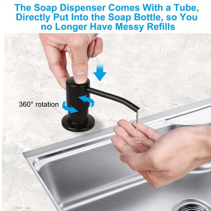 Sink Soap Dispenser Stainless Steel Built-In with 47" Extension Tube Kit – 360° Rotating Pump, No Refill Bending, Deck Mounted for Kitchen Bathroom Laundry & RV Sinks, Easy Press Hand Pump