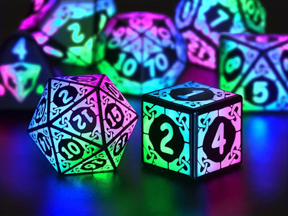 LED Dice Set 7pcs Wireless Rechargeable Light Up – Colorful Glowing Polyhedral Dice with Charging Box, D4 D6 D8 D10 D12 D20 for DnD RPG Tabletop Games, Gamer Gift Halloween Christmas Birthday