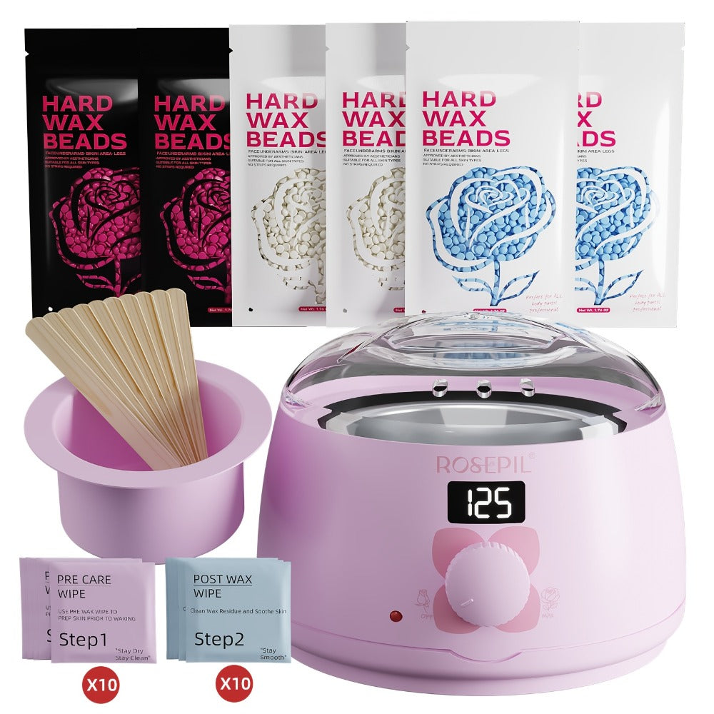 Wax Hair Removal Kit Digital Wax Pot with 6 Wax Bead Packets — Smart Temperature Control Salon-Grade Waxing Set for Body Bikini Face Legs Underarms, At-Home Waxing for Women & Men, Purple & White