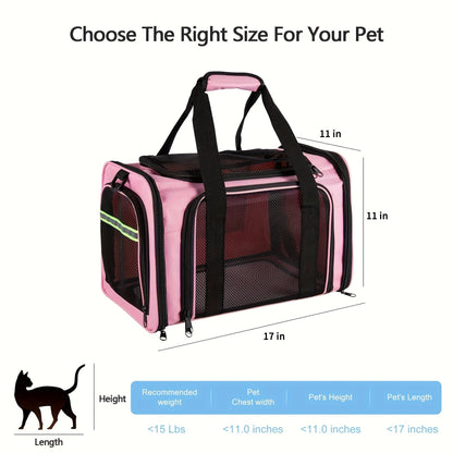 Airline Approved Pet Carrier Soft Sided – TSA Compliant, Collapsible Travel Bag for Small Medium Cats & Dogs Under 15 lbs, Breathable Mesh, Foldable Design