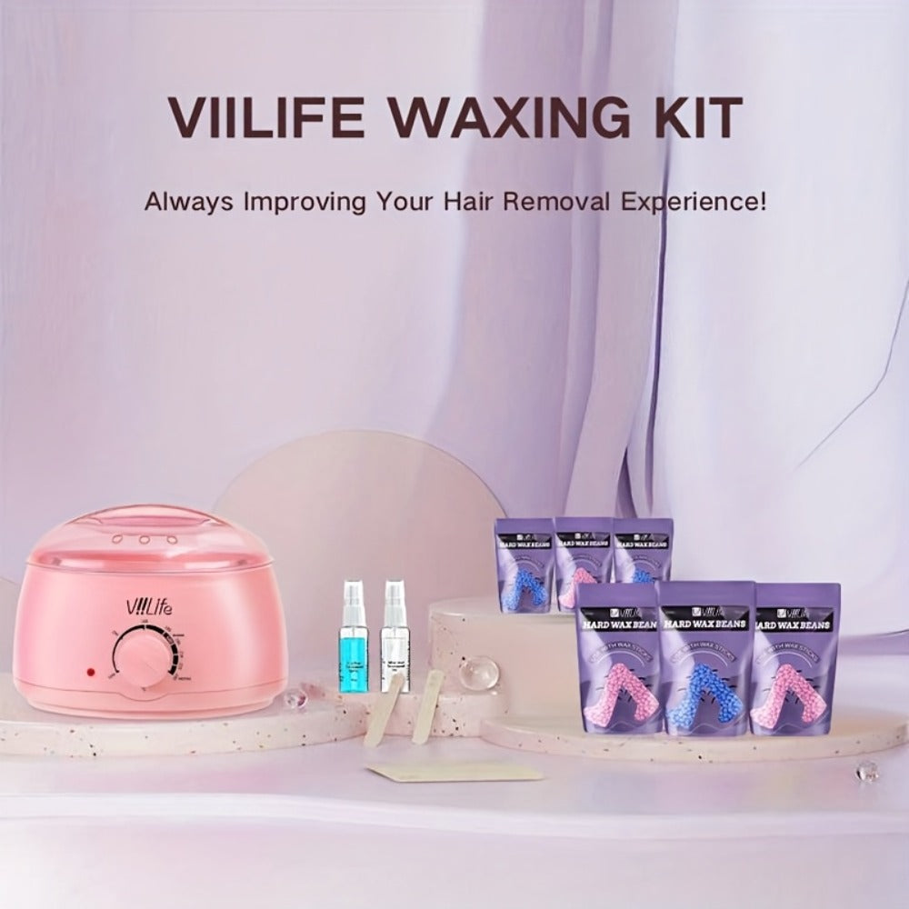 Hard Wax Warmer Kit 43 Piece Complete Home Waxing Set with Pink Hard Wax Beads - No Strip Hair Removal for Face Eyebrow Body Brazilian Bikini Underarm - Professional Wax Pot Machine for Women & Men