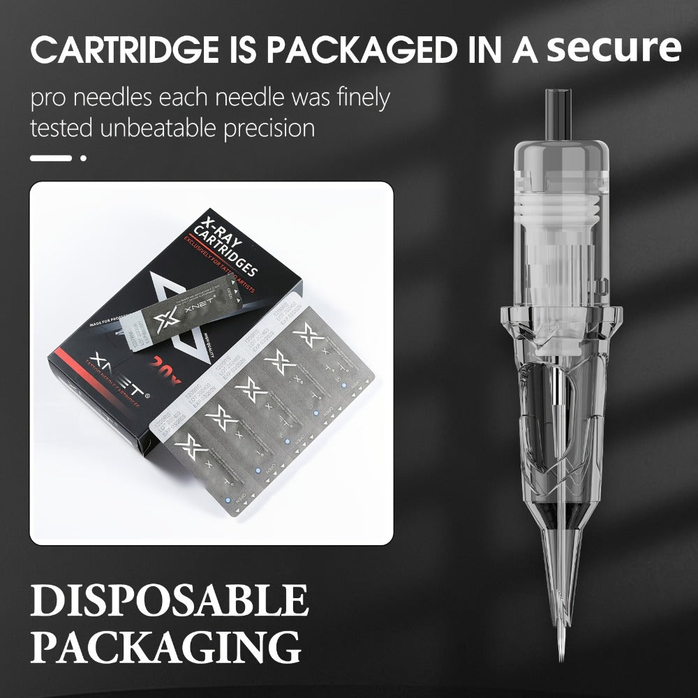 XNET X-RAY Tattoo Cartridge Needles Mixed Set 20pcs RL RS RM Round Liner Shader Curved Magnum Safety Membrane EO Gas Sterilized 316L Stainless Steel for All Cartridge Machines Artists & Beginners