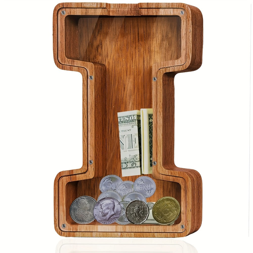 Personalized Wooden Piggy Bank for Kids – A-Z Alphabet Letter Initial Coin & Bill Savings Bank for Boys & Girls, Toddlers to Big Kids | Birthday Christmas Baby Shower Gift | Financial Literacy Toy & Room Decor