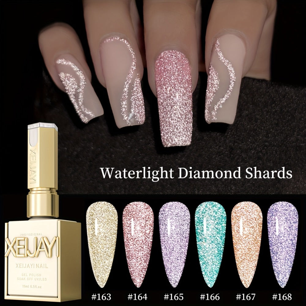 Diamond Glitter Gel Polish Set 6 Colors Sparkling Shine Finish Alcohol-Free | Soak-Off UV LED Long-Lasting Chip-Resistant Nail Art Kit | Women DIY Home Salon Manicure Holiday Party Gift