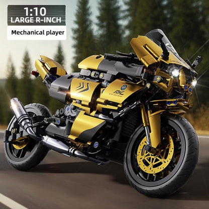 1000PCS Motorcycle Building Blocks 1:10 Scale DIY Black & Gold Motorbike Model Kit – Adult Collector Display Ornament, Exquisite Detail Assembly, Unique Gift for Men Motorcycle Enthusiasts Ages 14+
