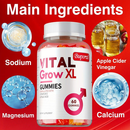 Men's Health Gummies 60 Count – Calcium, Magnesium & Sodium Formula for Muscle Support, Bone Strength & Male Vitality | Daily Wellness Gummies for Men | Vital Grow XL