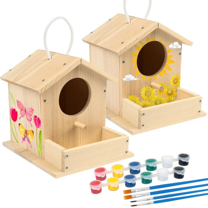 Wooden Birdhouse Building Kit for Kids – DIY Build & Paint Bird House Arts Crafts STEM Activity with Paint & Brushes, Birthday Christmas Gift Boys Girls Ages 4-12