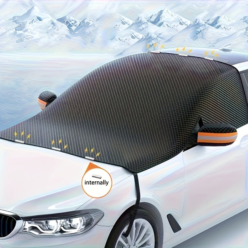 Magnetic Car Sunshade Cover Universal Fit – UV Blocking Heat Insulating Snow Wind Leaf Proof with Reflective Strips, 3-Window Extendable Design for SUV Sedan MPV Off-Road