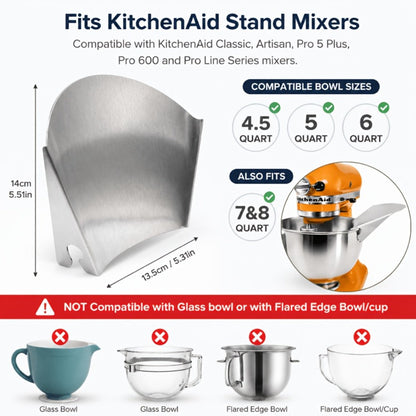 KitchenAid Pouring Chute Stainless Steel Stand Mixer Attachment - Universal Funnel Shield for Tilt-Head & Bowl-Lift 4.5-8 Qt, Anti-Splash Flour Dust Guard, Dishwasher Safe, Gift Box Included