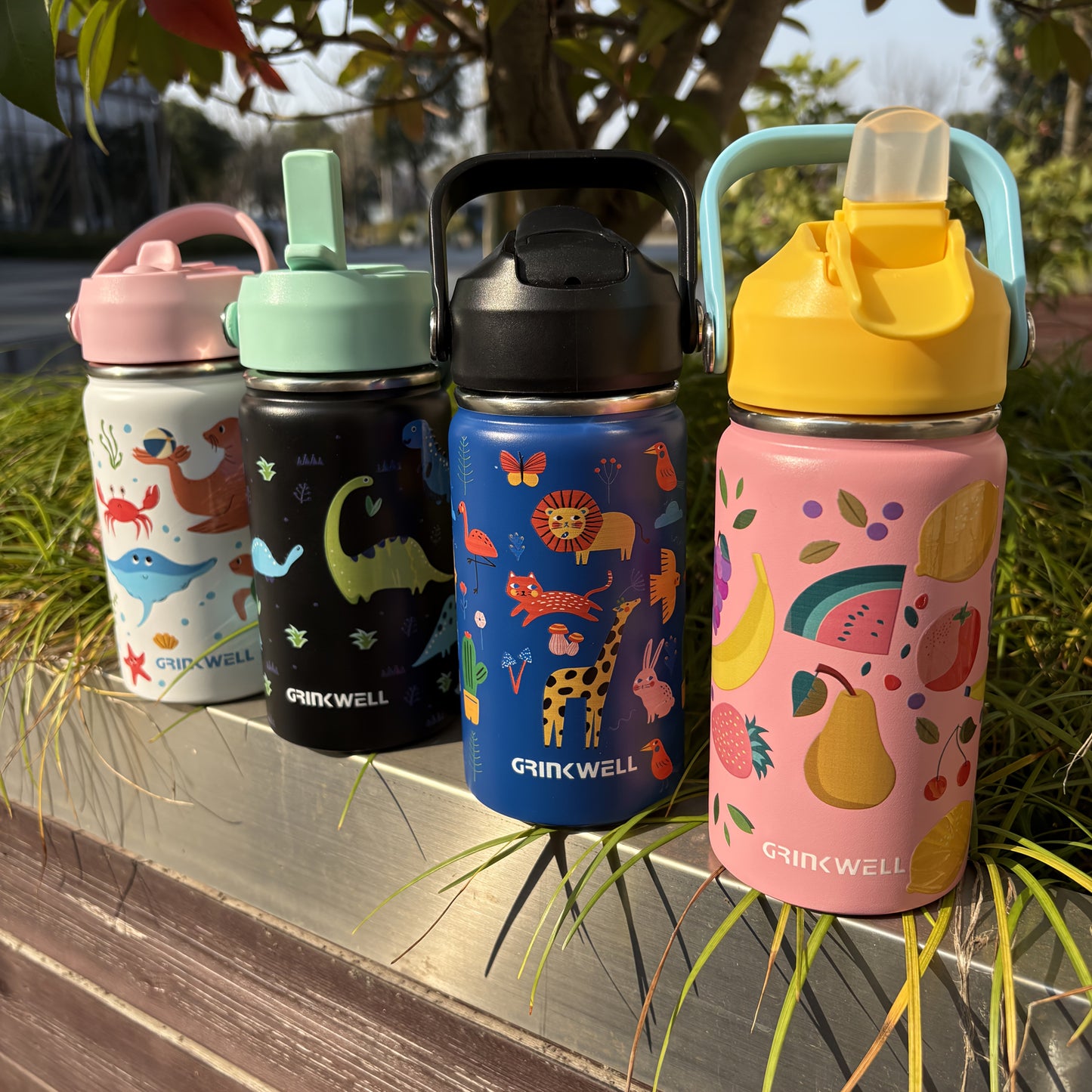Insulated Stainless Steel Water Cup with Straw | 12oz 340ml, 3D Cartoon Pattern, Double Wall, Handle & Straw Brush – Travel, School & Outdoor